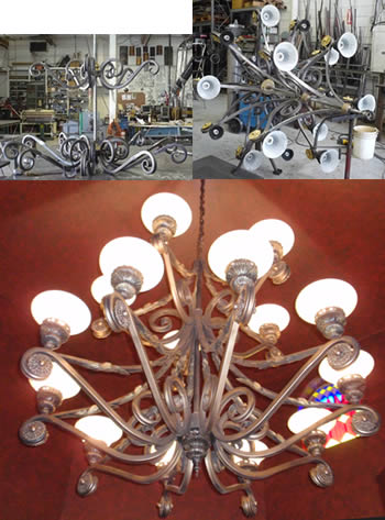 Chandelier under construction and completed