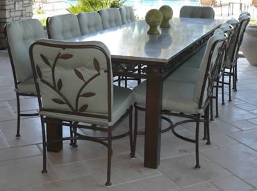 Steel leaf pattern table and chair set with marble top